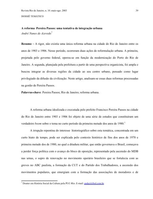 A reforma urbana de Pereira Passos e os subúrbios do Rio de ...