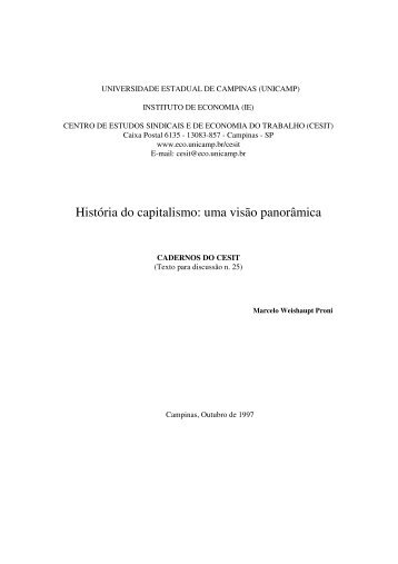 História do capitalismo: uma visão panorâmica - Instituto de ...