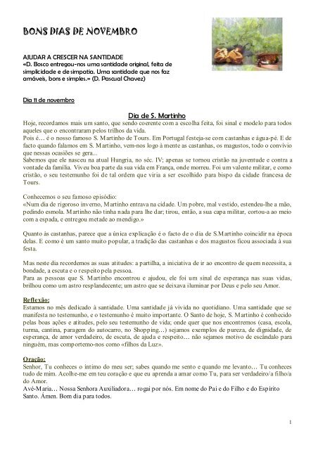 BONS DIAS DE NOVEMBRO - Filhas de Maria Auxiliadora BONS DIAS DE NOVEMBRO - Filhas de Maria Auxiliadora
