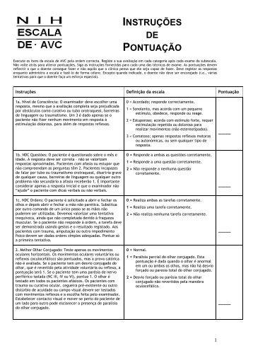 Execute os itens da escala de AVC na ordem ... - NIH Stroke Scale