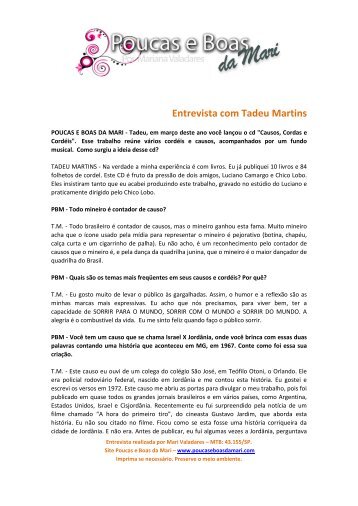 Entrevista com Tadeu Martins - Poucas e Boas da Mari