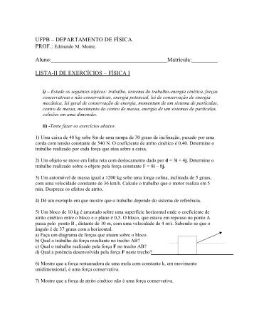 Fisica1-lista2 - Departamento de Física - UFPB