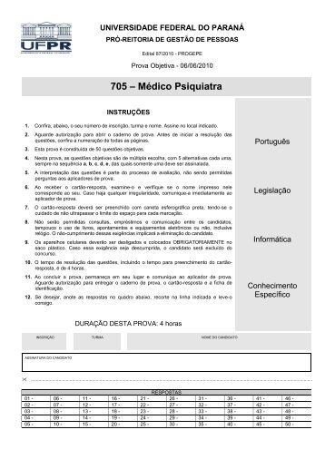 Médico Psiquiatra - NC- UFPR - Universidade Federal do Paraná