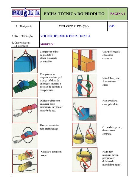 FICHA TÉCNICA DO PRODUTO PAGINA 1 - Henrique & Cruz