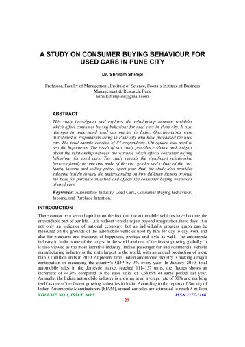 A Study On Consumer Buying Behaviour For Used Cars In Pune City