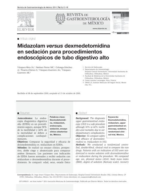 Midazolam versus dexmedetomidina en sedación para ...