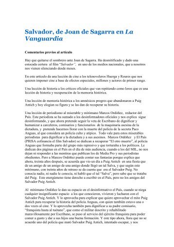 Salvador, de Joan de Sagarra en La Vanguardia - Paremos la ...