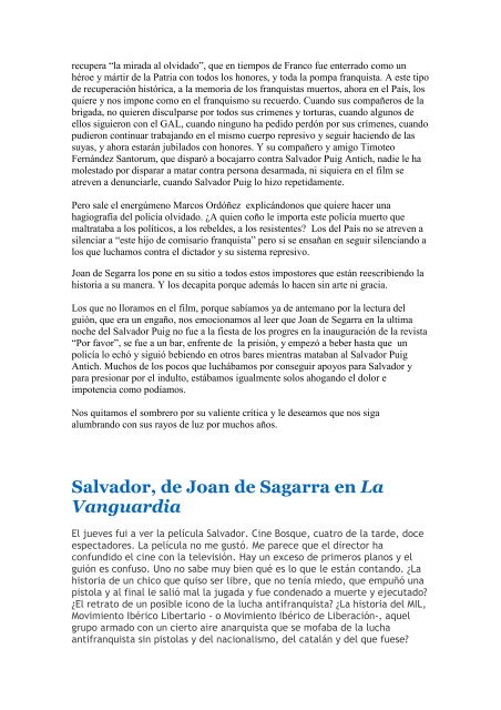 Salvador, de Joan de Sagarra en La Vanguardia - Paremos la ...