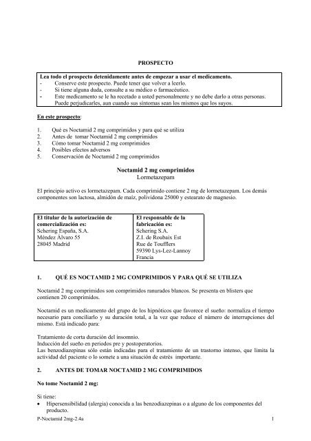 Noctamid 2 mg comprimidos Lormetazepam - Bayer