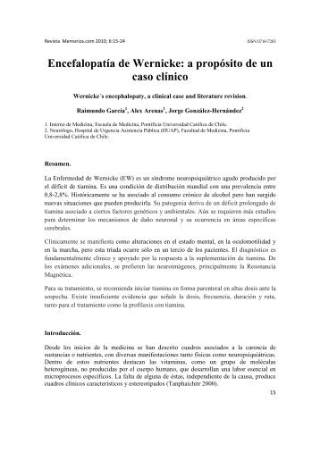 Encefalopatía de Wernicke: a propósito de un caso clínico - Memoriza