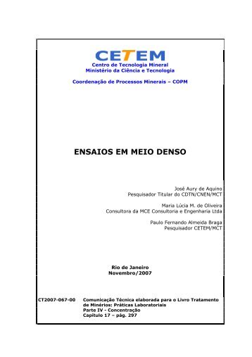 ENSAIOS EM MEIO DENSO - CETEM - Centro de Tecnologia Mineral