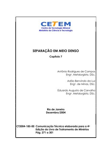 separação em meio denso - CETEM - Centro de Tecnologia Mineral