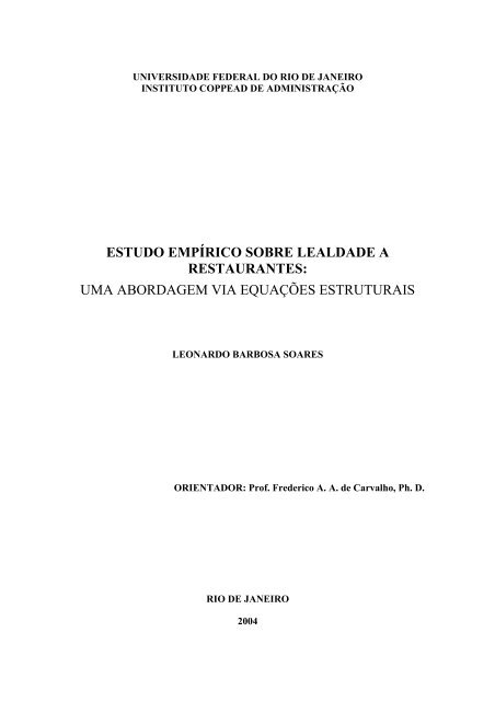 estudo empírico sobre lealdade a restaurantes - Coppead - UFRJ