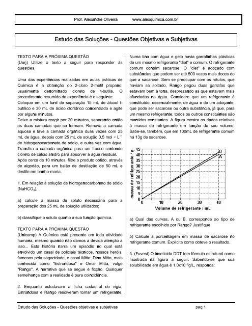 Estudo das Soluções - Questões Objetivas e ... - Mundo ArteCeb