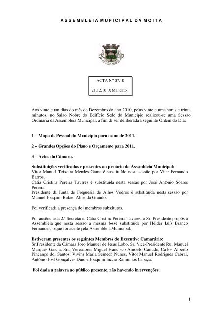 Acta Nº 7 de 2010/12/21 - Câmara Municipal da Moita