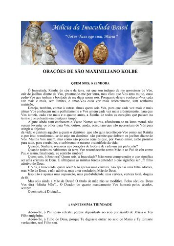 orações de são maximiliano kolbe - Milícia da Imaculada Brasil