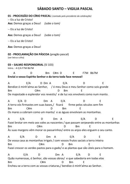 Confira a cifra e a letra dos salmos da Vigília Pascal - Comunidade  Católica Shalom