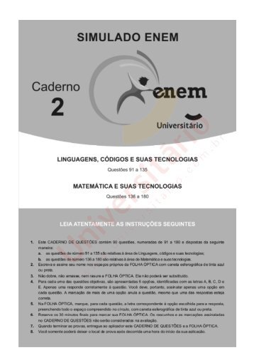 simulado, enem, 2012, linguagens, matematica, gabarito, curso pre ...