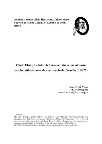 Filinto Elísio, tradutor de Lucano: estudo introdutório, edição ... - FALE