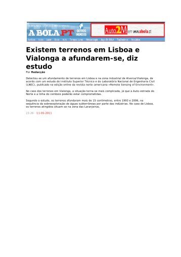 Existem terrenos em Lisboa e Vialonga a afundarem-se, diz estudo