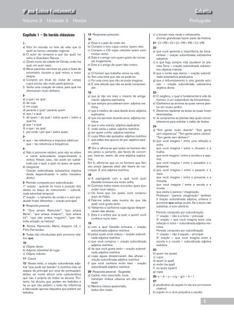 1 9º ano Ensino Fundamental Gabarito - Integral