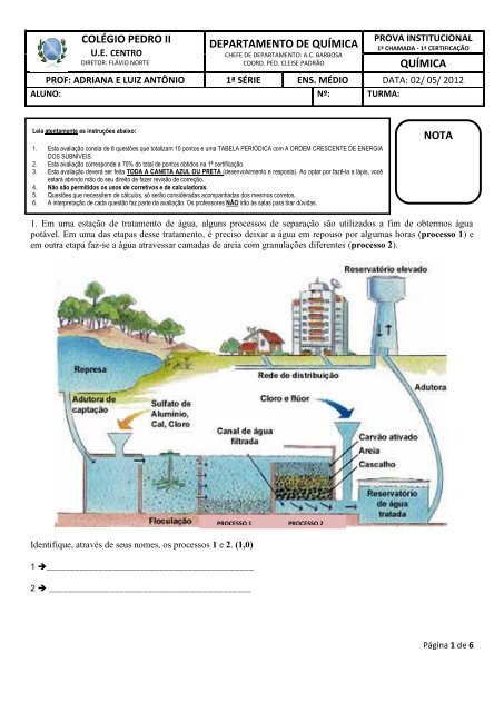 prova de 1ª certificação - química geral - Colégio Pedro II - UE Centro