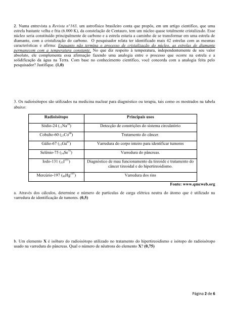 prova de 1ª certificação - química geral - Colégio Pedro II - UE Centro