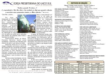 Boletim 18/jul - Igreja Presbiteriana do Lago Sul