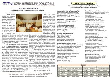Boletim 15/ago - IPLS - Igreja Presbiteriana do Lago Sul