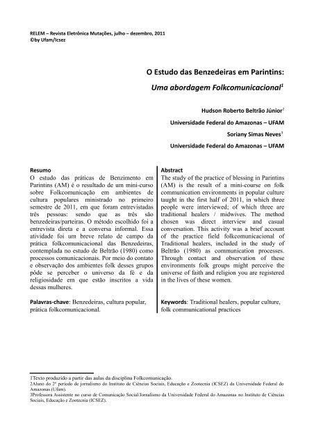 O Estudo das Benzedeiras em Parintins: Uma ... - Revista Mutações