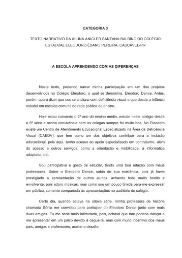 Anicler Santana Balbino. A escola aprendendo com as ... - OEI