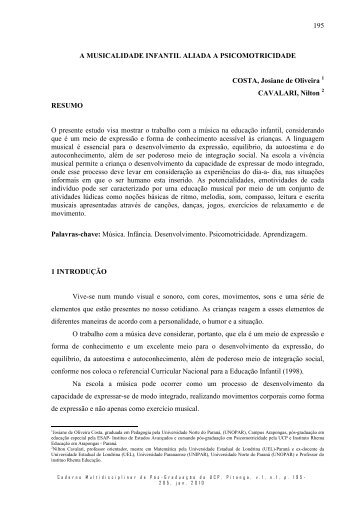 14 - A MUSICALIDADE INFANTIL ALIADA A PSICOMOTRICIDADE