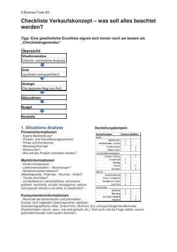 Checkliste Verkaufskonzept – was soll alles beachtet ... - Startzentrum