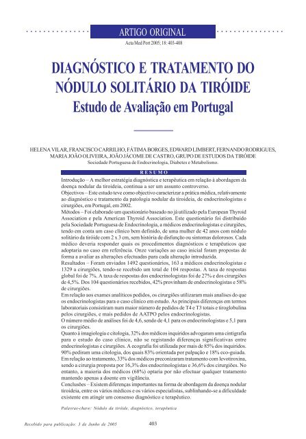 DIAGNÓSTICO E TRATAMENTO DO NÓDULO SOLITÁRIO DA ...