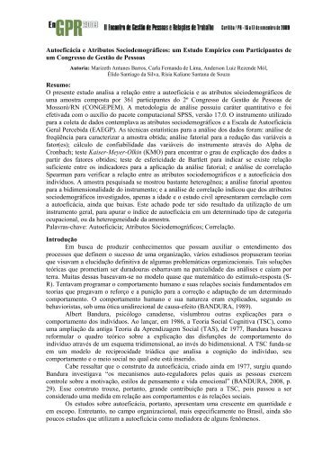 Autoeficácia e Atributos Sociodemográficos: um Estudo ... - Anpad