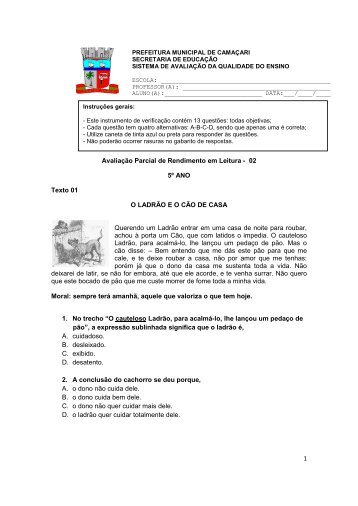 APR II - Língua Portuguesa 5º ano Instrumento de avaliação ... - Seduc