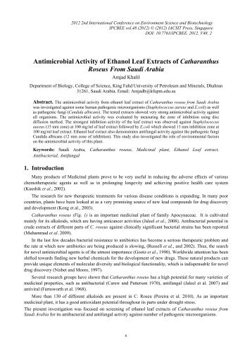 Antimicrobial Activity of Ethanol Leaf Extracts of ... - ipcbee