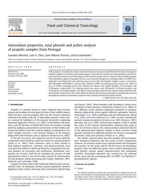 Antioxidant properties, total phenols and pollen analysis of propolis ...