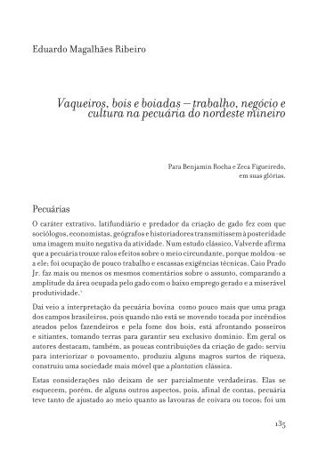 Vaqueiros, bois e boiadas – trabalho, negócio e cultura na pecuária ...