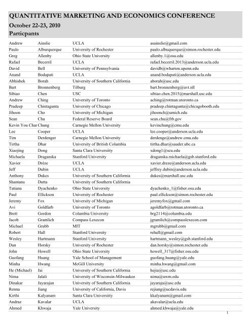 Quantitative marketing and economics conference - The University ...