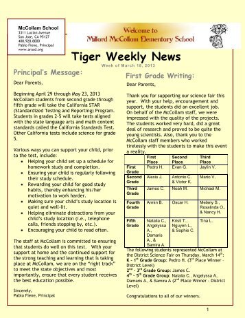 Tiger Weekly News - Alum Rock Union Elementary School District