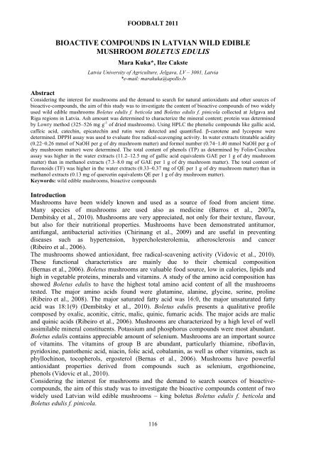 bioactive compounds in latvian wild edible mushroom boletus edulis