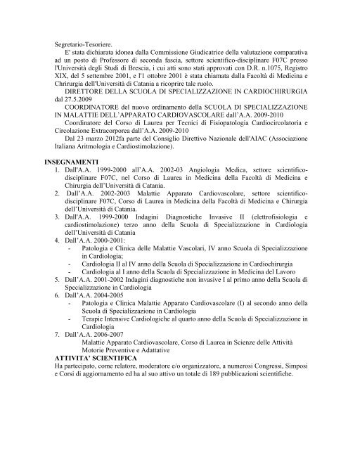 PROF.SSA VALERIA CALVI CURRICULUM VITAE Nata ... - Medicina