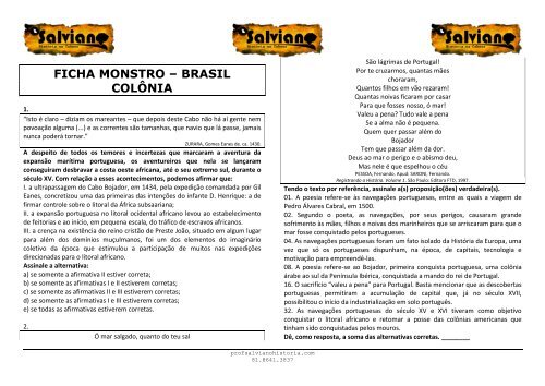 FICHA MONSTRO – BRASIL COLÔNIA