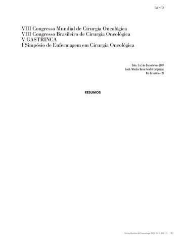 VIII Congresso Mundial de Cirurgia Oncológica VIII Congresso ...