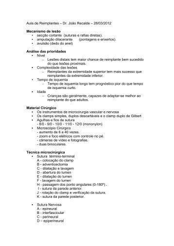 Aula de Reimplantes – Dr. João Recalde – 28/03/2012 Mecanismo ...