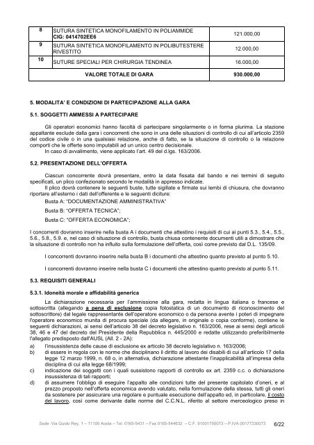 Disciplinare di gara - Azienda USL Valle d'Aosta