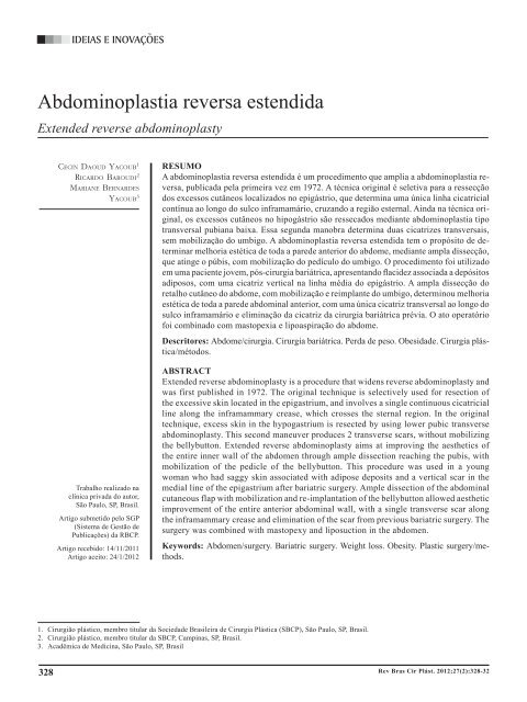 Abdominoplastia reversa estendida - RBCP