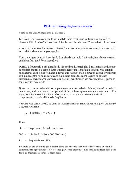 Radio Direction Finder (RDF) ou triangulação de antenas - PY2ADN