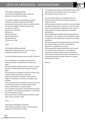 LISTA DE EXERCÍCIOS - NAZIFASCISMO - WordPress.com